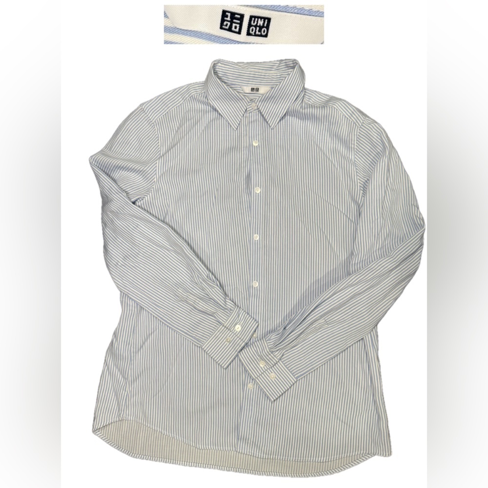 Uniqlo women Striped Button-Down Shirt - White and Blue